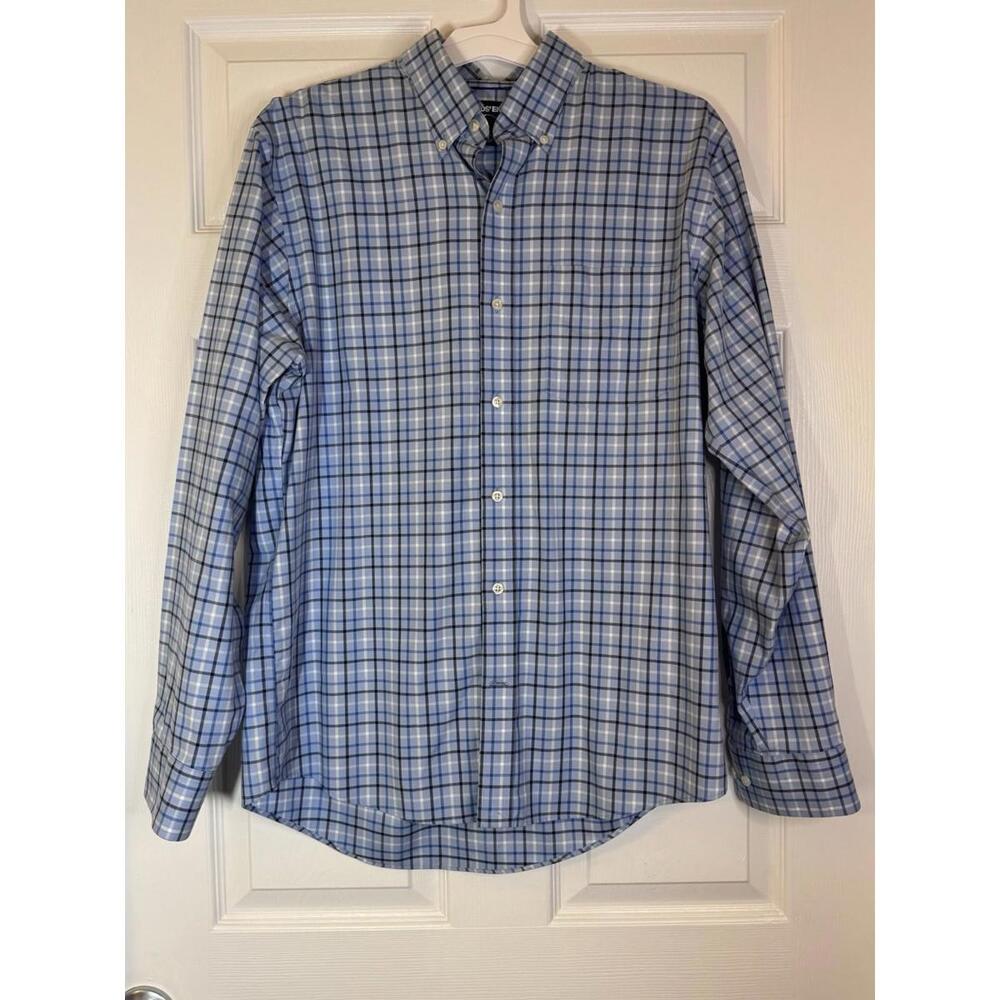 Land's End Men's Blue Plaid Button Up Casual Shirt, Sz 15-15 1/2 Traditional Fit